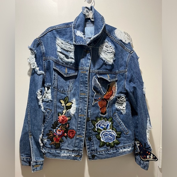 Handmade Distressed and Patchwork Denim jacket - Picture 1 of 6